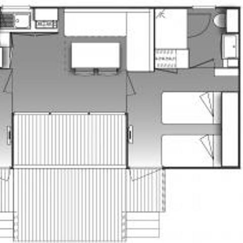 Stacaravan 4 personen - Stacaravan Premium 32m² 2 kamers + 2 badkamers + overdekt terras 9m² + TV + Airconditioning 4 pers