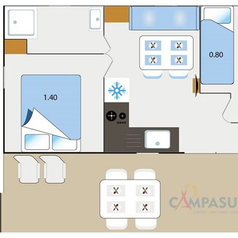 Stacaravan 4 personen - Stacaravan Bandol - 21m² - 2 Slaapkamers