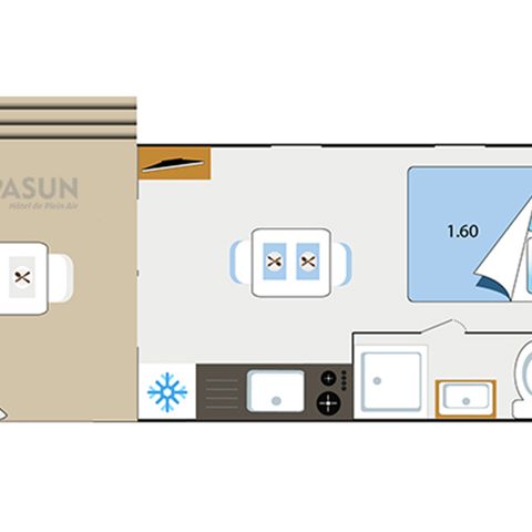 Stacaravan 2 personen - Stacaravan Key westotel - 20m² - 1 Slaapkamer