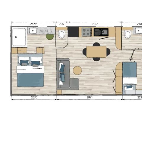 Stacaravan 4 personen - Sunêlia Luxe TAOS F4 4 pers. 2 slaapkamers. 2 badkamers.