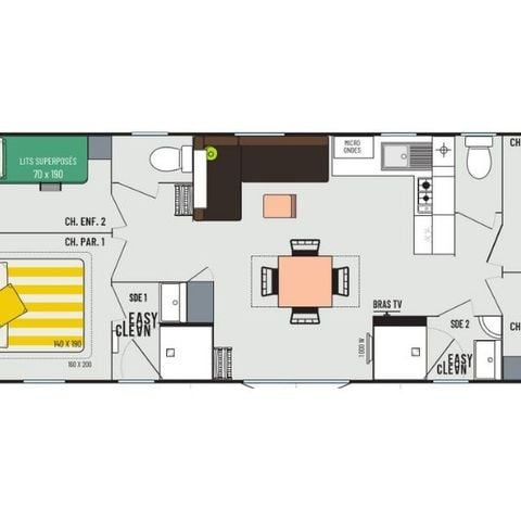 Stacaravan 8 personen - Stacaravan Confort+ 8 personen 4 slaapkamers 2 badkamers