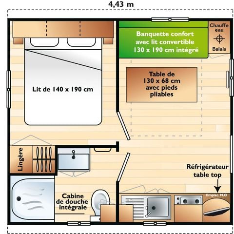 Stacaravan 2 personen - 1 kamer bij de vijver, 16m2 categorie 1