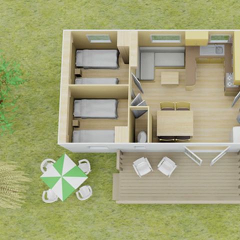 Stacaravan 8 personen - Classic | 3 slaapkamers | 6/8 pers. | Overdekt verhoogd terras | Airconditioning.