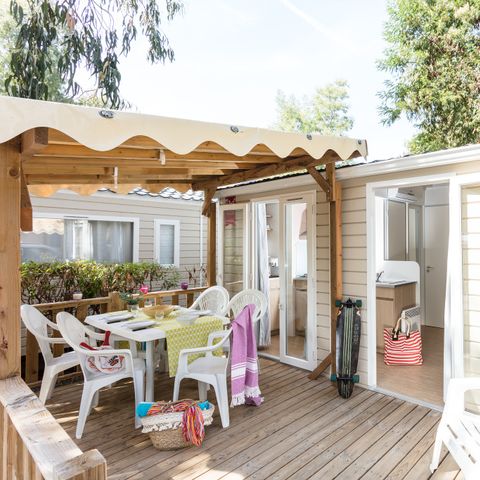 Stacaravan 6 personen - Comfort | 3 Slaapkamers | 6 Pers | Verhoogd terras | Airconditioning | TV