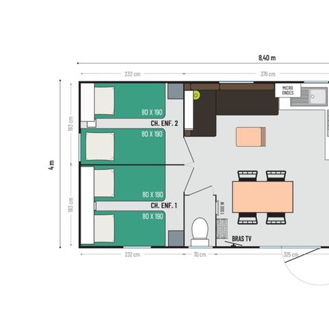Stacaravan 6 personen - PRESTIGE TV 3 slaapkamers 31M2