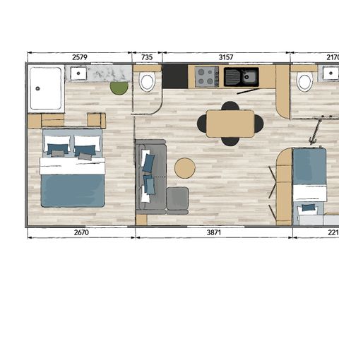 Stacaravan 4 personen - TULUM, LUXE - 2 Slaapkamers - ZONDAG