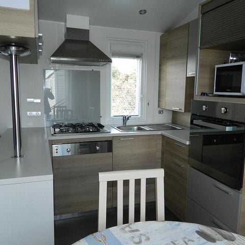 Stacaravan 6 personen - Premium 40m² (3 kamers) + Terras - Uitzicht op zee
