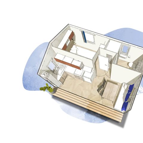 Stacaravan 2/4 personen - 20 m² - 1 slaapkamer - Terras