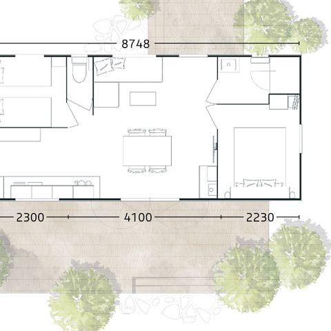 Stacaravan 4/6 personen - Premium 33 m² - 2 slaapkamers - Terras