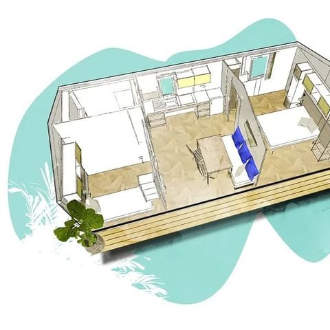 Stacaravan 6 personen - Premium stacaravan voor mindervaliden, 31 m² (2 slaapkamers) + terras, 4/6 personen