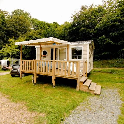 Stacaravan 2 personen - Comfort 18m² 1 kamer + halfoverdekt terras + TV