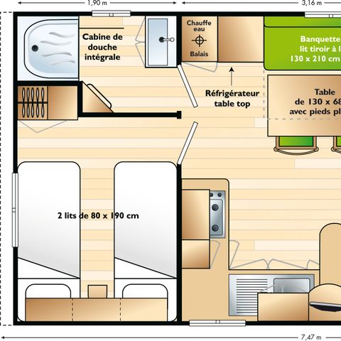 Stacaravan 5 personen - voor 4 personen in zone K