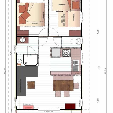 Chalet 5 personen - Eco-Lodge VIP 35m² met uitzicht op de speeltuin, 2 slaapkamers, 1 badkamer (beddengoed inbegrepen)