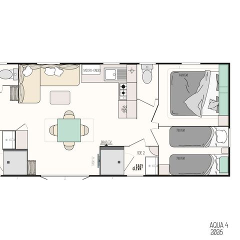 Stacaravan 8 personen - Stacaravan Confort+ 8 personen 4 slaapkamers 2 badkamers