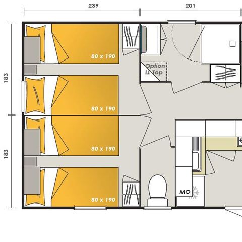 Stacaravan 6 personen - Bora-Bora - 38m² - 3 kamers - airconditioning
