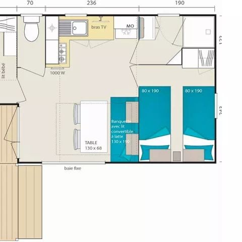 Stacaravan 4 personen - Premium 3 kamers 4 personen Airconditioning + TV