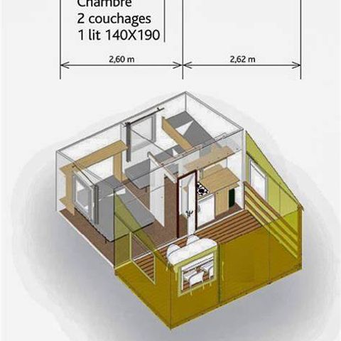 Stacaravan 4 personen - Rapid home Standard 20m² (2 slaapkamers, max 3 volwassenen + 1 klein kind) zonder sanitair