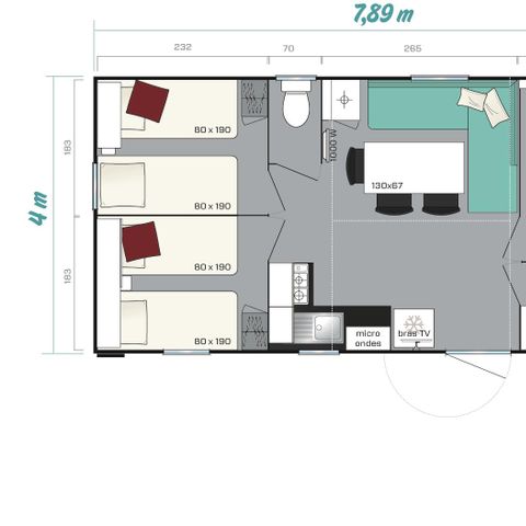 Stacaravan 6 personen - Stacaravan Titania 3 slaapkamers