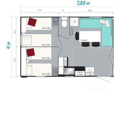 Stacaravan 6 personen - Confort Plus Airconditioning TV 31 m² - 3CH s