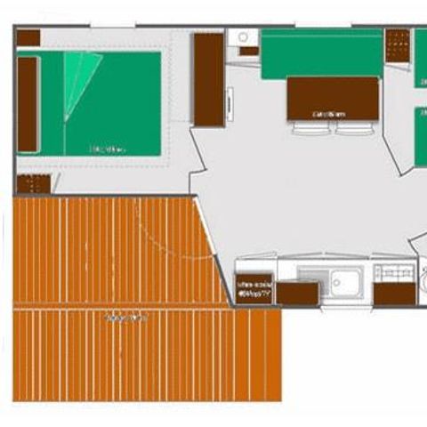 Stacaravan 4 personen - O'hara CLASSIC - 2 slaapkamers - 22.50 m2 (+Semi-overdekt terras 8 m2) voor 4 personen