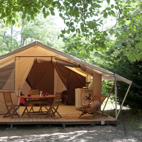 Tent van canvas en hout 4 personen - Lodge Comfort 2 kamers