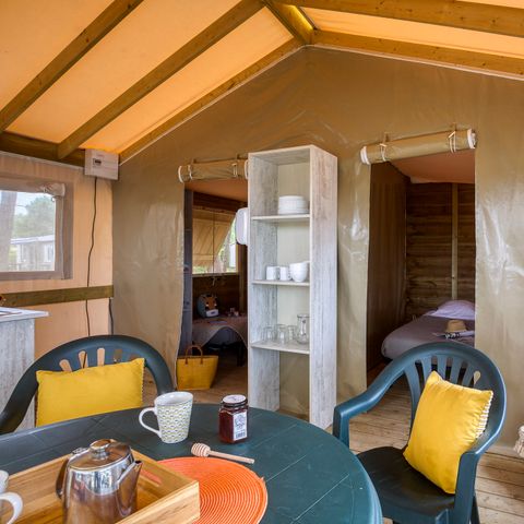 Tent van canvas en hout 4 personen - Lodge Comfort 2 kamers