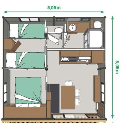 Stacaravan 5 personen - Cottage Morea Confort 25m² 2 kamers + overdekt terras 1/5 pers