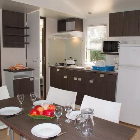 Stacaravan 6 personen - Stacaravan Confort 29m² 3 kamers + overdekt terras - zonder tv - zonder airco 6 pers