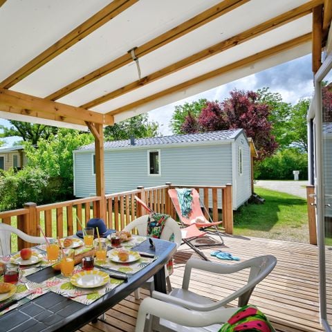 Stacaravan 6 personen - Comfort stacaravan 29m² 3 kamers + overdekt terras + airconditioning + TV 6 pers
