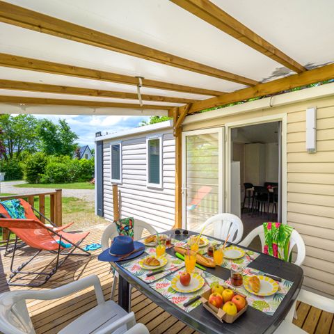 Stacaravan 6 personen - Comfort stacaravan 29m² 3 kamers + overdekt terras + airconditioning + TV 6 pers