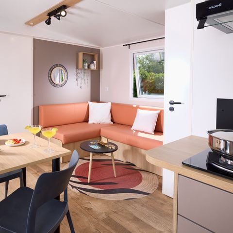 Stacaravan 4 personen - COTTAGE Premium 2ch 29m² 2 kamers + TV + Afwasmachine + airconditioning + plancha + XL terras