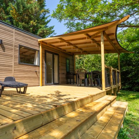 Stacaravan 6 personen - COTTAGE Premium SPA privé 35m² 3 kamers + TV + Afwasmachine + airconditioning + plancha + XL terras