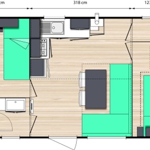 Stacaravan 4 personen - Stacaravan Le CHENE Dimanche ( 2 slaapkamers)Groot terras+ TV