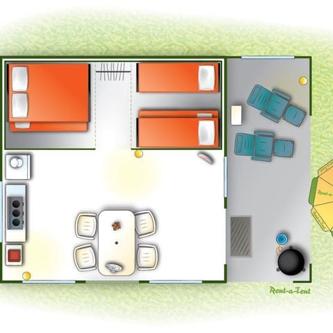 Tent 6 personen - Natuurtent - 2 slaapkamers (geen sanitair)