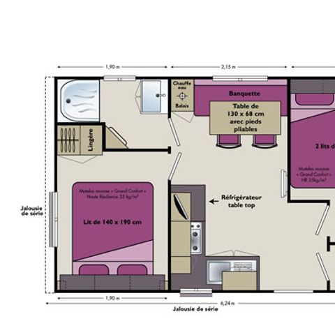 Stacaravan 4 personen - Essentiel - 24m² - 2 kamers