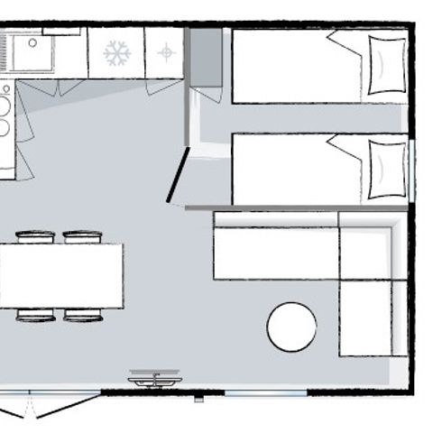 Stacaravan 6 personen - Stacaravan 28m² (2 slaapkamers) + groot halfoverdekt terras van 15m2