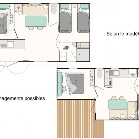 Stacaravan 7 personen - Stacaravan Evasion 7 personen 2 kamers 28m² - Stacaravan voor 7 personen