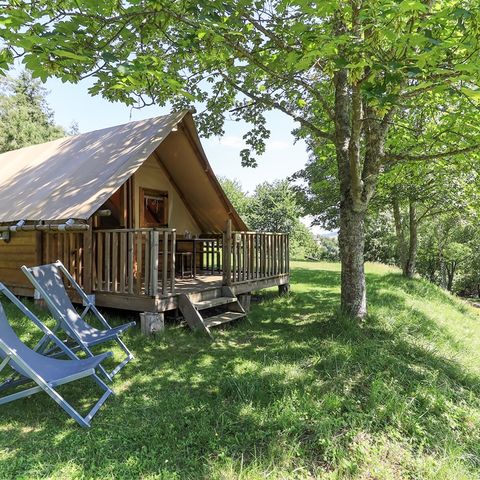 Safaritent 4 personen - Standaard ecolodge tent 20m² - 2 kamers - overdekt terras