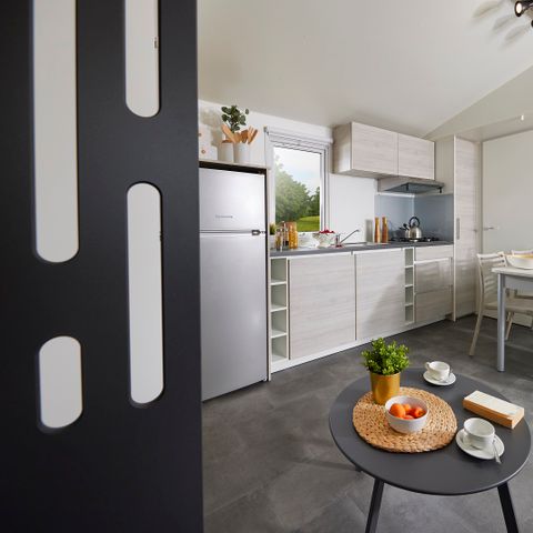 Stacaravan 6 personen - Stacaravan Premium 35m² - 3 kamers - Uitzicht op het meer - overdekt terras - TV - airconditioning