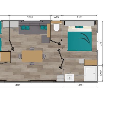 Stacaravan 6 personen - Stacaravan met 2 slaapkamers 30m
