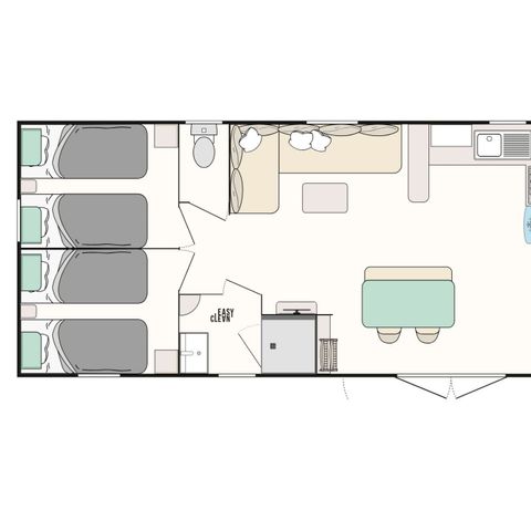 Stacaravan 6 personen - 3 slaapkamers 2 badkamers