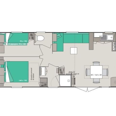 Stacaravan 8 personen - Stacaravan Confort 8 personen 4 kamers 37m² - stacaravan voor 8 personen