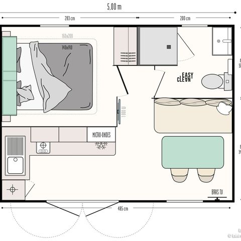 Stacaravan 2 personen - Stacaravan Standard 22m² - 1 kamer + 12m² halfoverdekt terras - Overdekt terras.