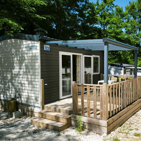 Stacaravan 2 personen - Stacaravan Confort 22m² - 1 kamer + halfoverdekt terras 12m² + TV + Air-conditioning -