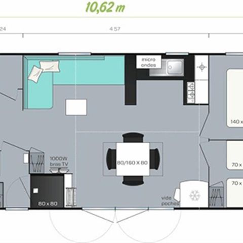 Stacaravan 8 personen - SMALA 38m² - 4 kamers + overdekt terras