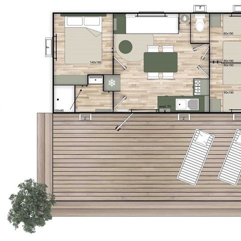 Stacaravan 6 personen - Comfort + 3 Slaapkamers 6 Personen