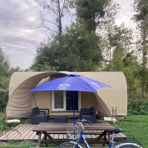 Tent 2 personen - 03-Cocosweet 20m2 (2ch - 2/4 pers.) + opgemaakte bedden + drankpakket - prijs voor 2 personen