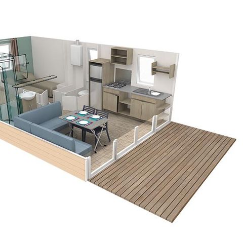 Stacaravan 4 personen - Comfort TV - 2 slaapkamers + terras -