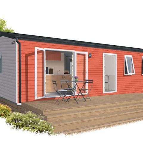 Stacaravan 6 personen - MOBIL HOME CONFORT+ DIM inductiekookplaat koelkast vaatwasser broodrooster waterkoker haardroger servies televisie