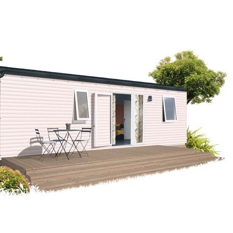 Stacaravan 4 personen - MOBIL HOME CONFORT + DIM 2 slaapkamers met 2 badkamers en 2 toiletten inductiekookplaat vaatwasser haardroger broodrooster televisie waterkoker servies televisie waterkoker